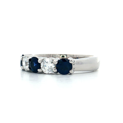 Sapphire & Diamond Five Stone Wedding Band 14k