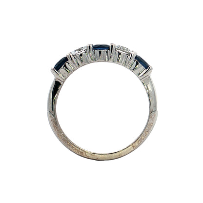 Sapphire & Diamond Five Stone Wedding Band 14k