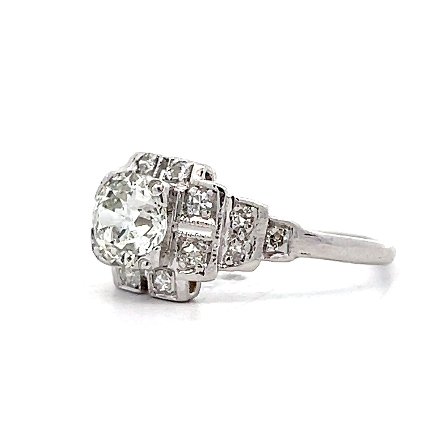 .91 Vintage Deco Diamond Engagement Ring in Platinum