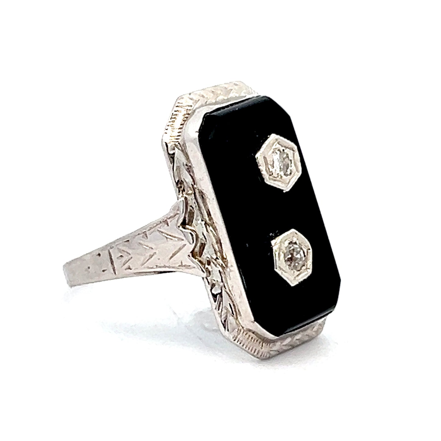 .06 Vintage Art Deco Diamond & Onyx Cocktail Ring 14k