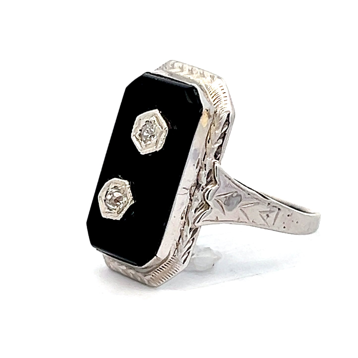 .06 Vintage Art Deco Diamond & Onyx Cocktail Ring 14k