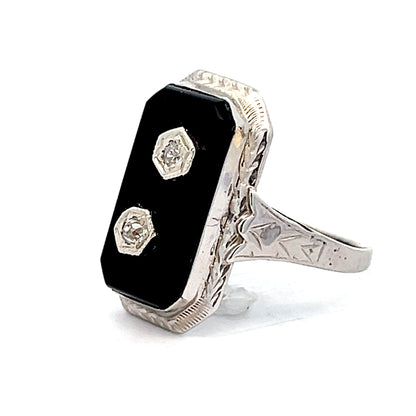 .06 Vintage Art Deco Diamond & Onyx Cocktail Ring 14k