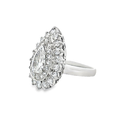 .90 Vintage Pear Diamond Halo Cocktail Ring Platinum