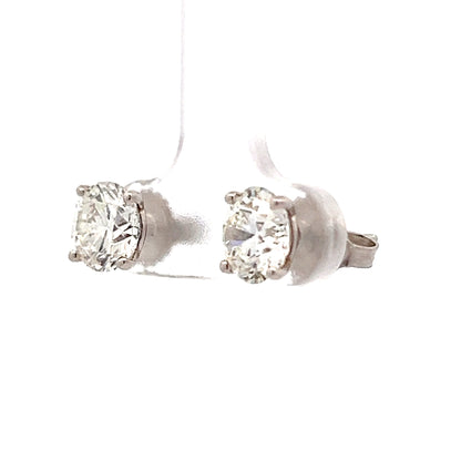 3 Carat Round Diamond Stud Earrings in 18k White Gold