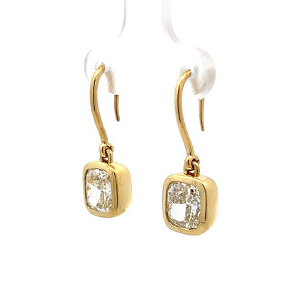 3.52 Cushion Diamond Drop Earrings 18k Yellow Gold