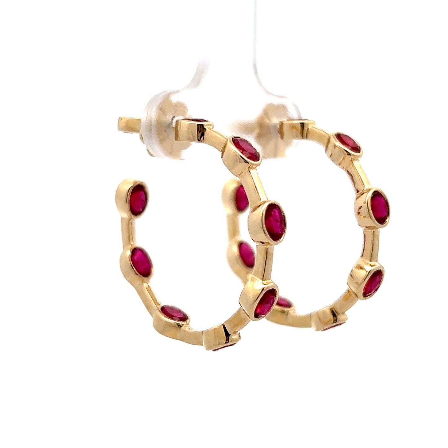 3.30 Oval Ruby Hoop Earrings in 14k Yellow Gold