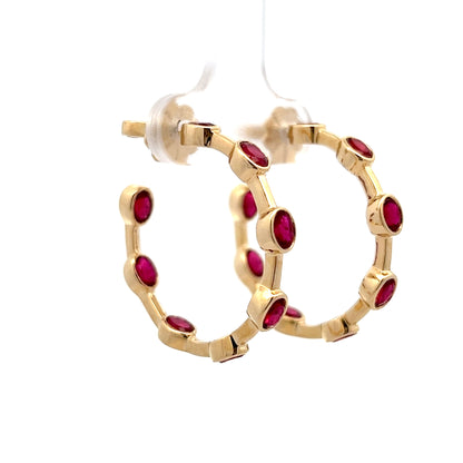 3.30 Oval Ruby Hoop Earrings in 14k Yellow Gold