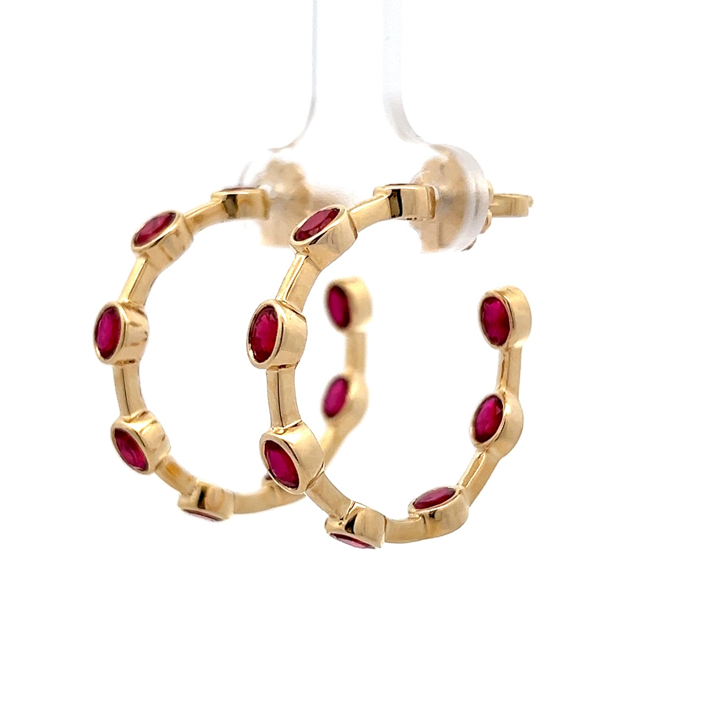 3.30 Oval Ruby Hoop Earrings in 14k Yellow Gold