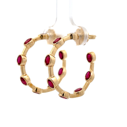 3.30 Oval Ruby Hoop Earrings in 14k Yellow Gold