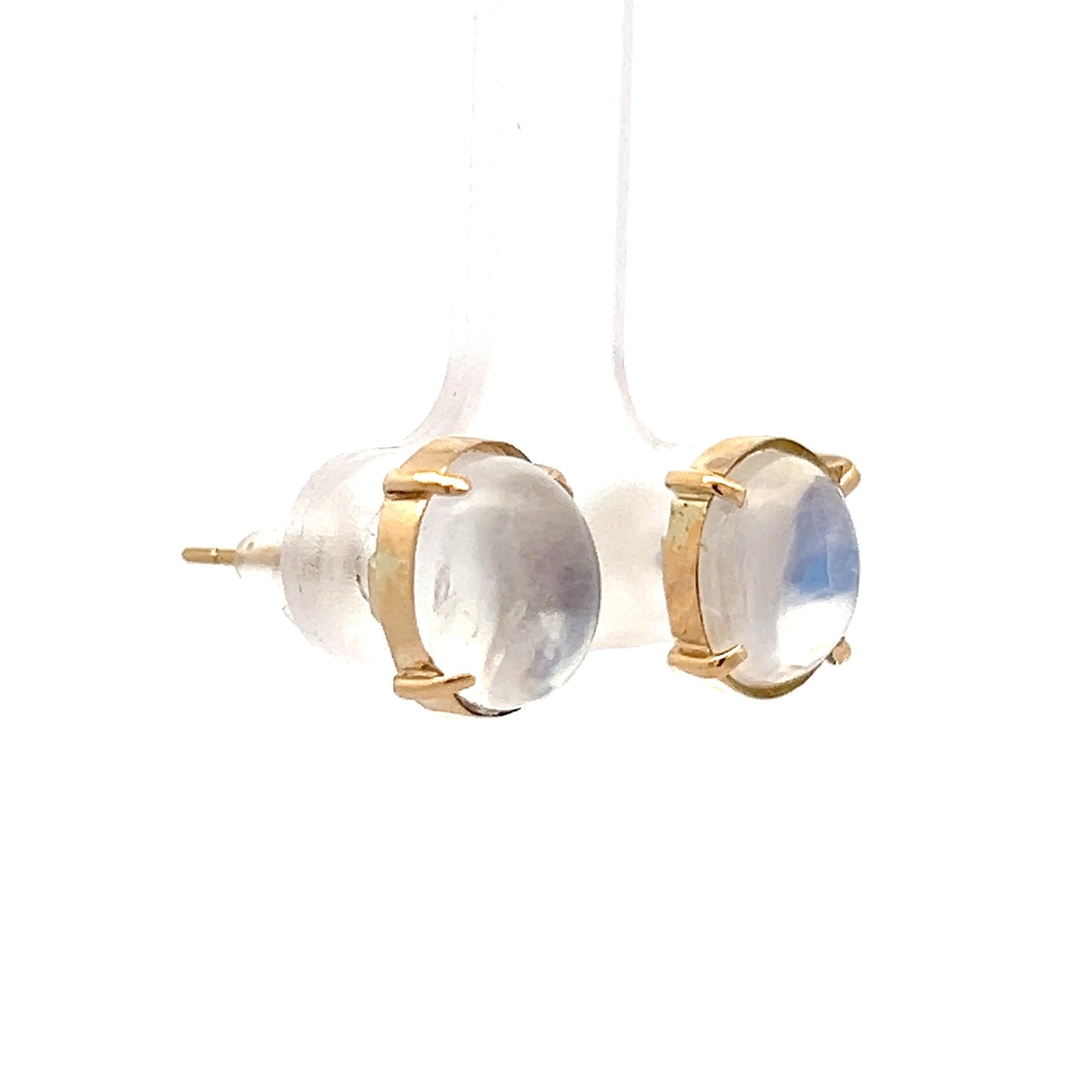 3.74 Oval Cabochon Moonstone Stud Earrings 14k