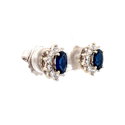 2.40 Oval Sapphire & Diamond Earrings in 14k White Gold