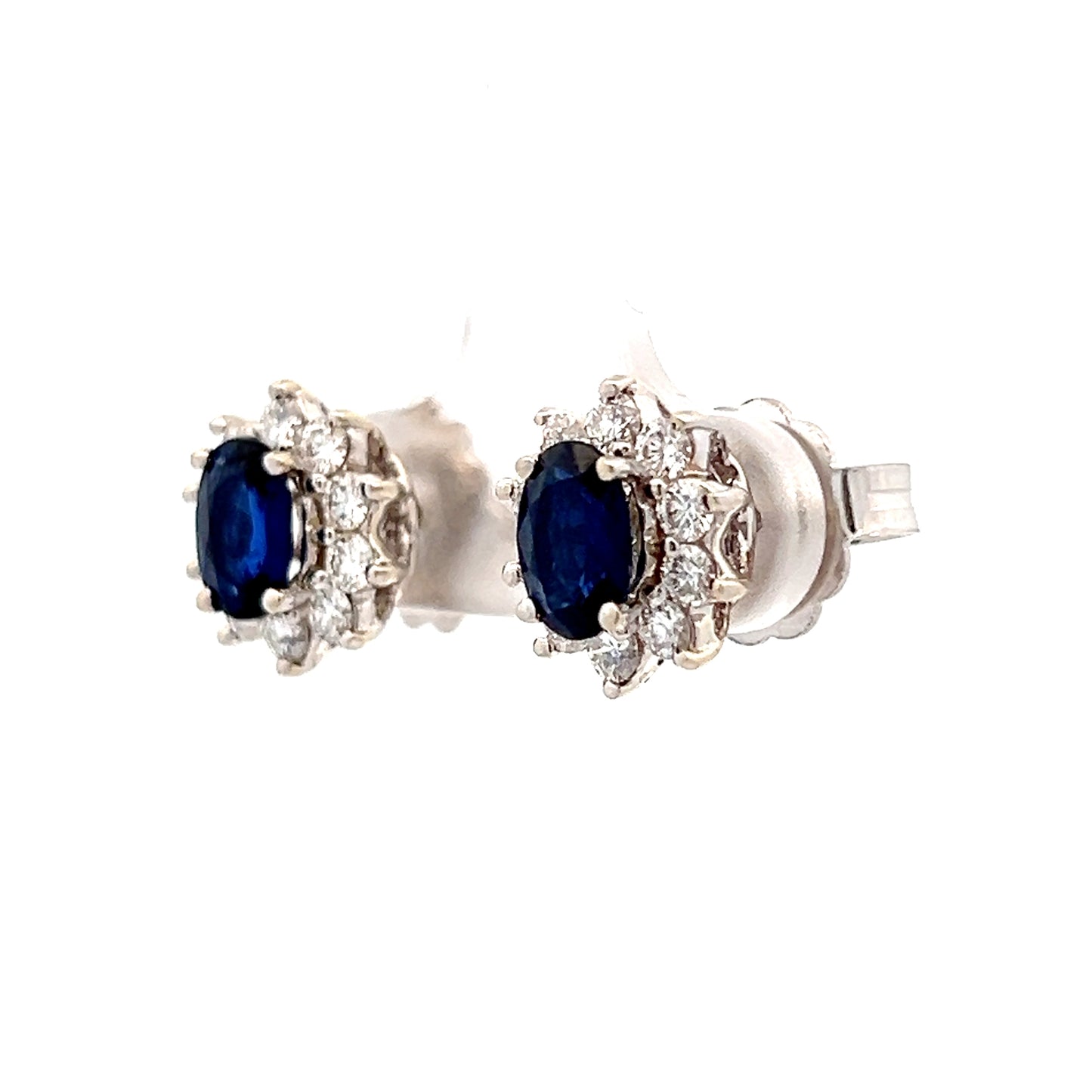 2.40 Oval Sapphire & Diamond Earrings in 14k White Gold