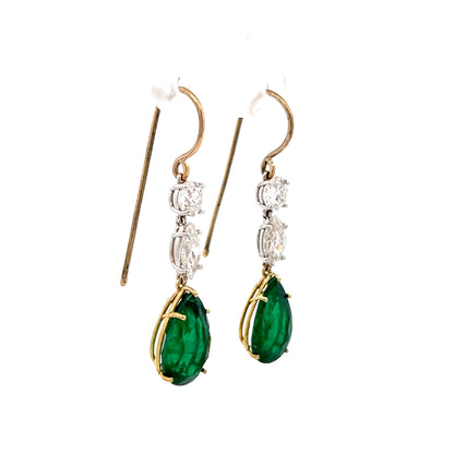 4.56 Pear Emerald & Diamond Drop Earrings in 14k