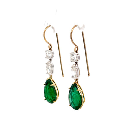 4.56 Pear Emerald & Diamond Drop Earrings in 14k