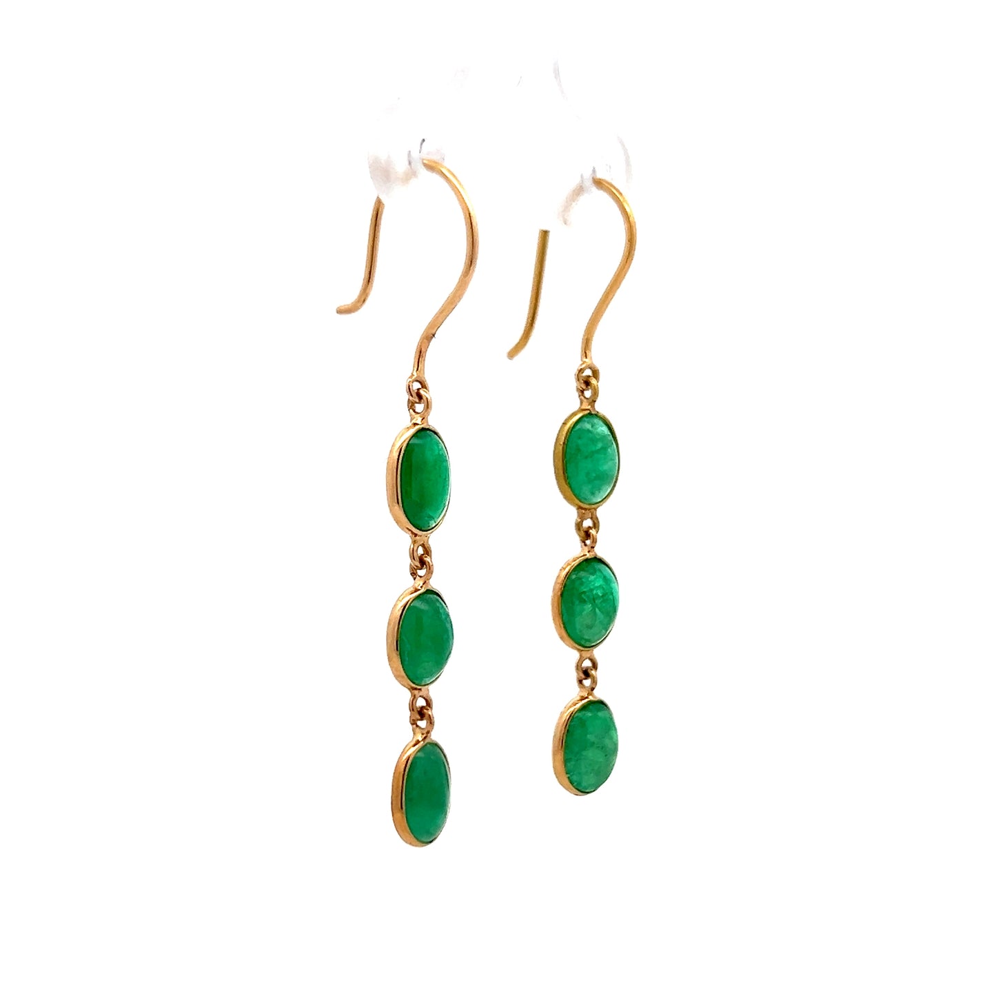 3.84 Cabochon Emerald Earrings in 14k Yellow Gold