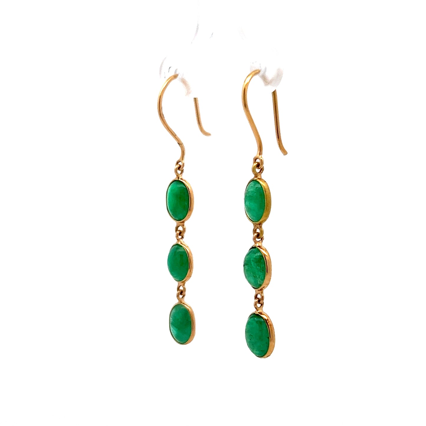 3.84 Cabochon Emerald Earrings in 14k Yellow Gold