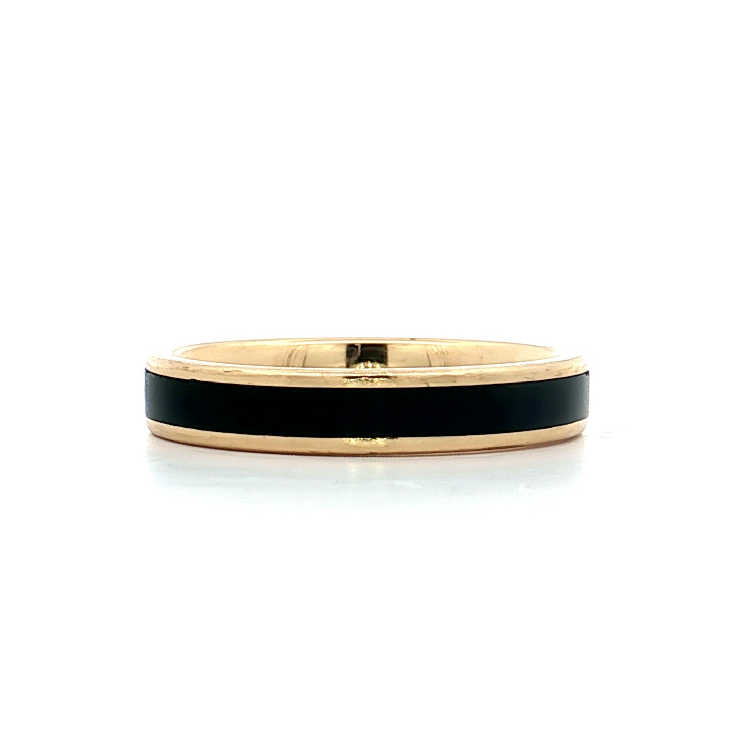 Mens Black Enamel Wedding Band in 18k Yellow Gold