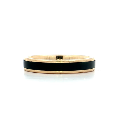 Mens Black Enamel Wedding Band in 18k Yellow Gold