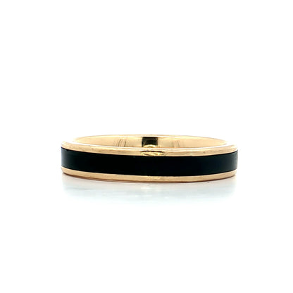 Mens Black Enamel Wedding Band in 18k Yellow Gold