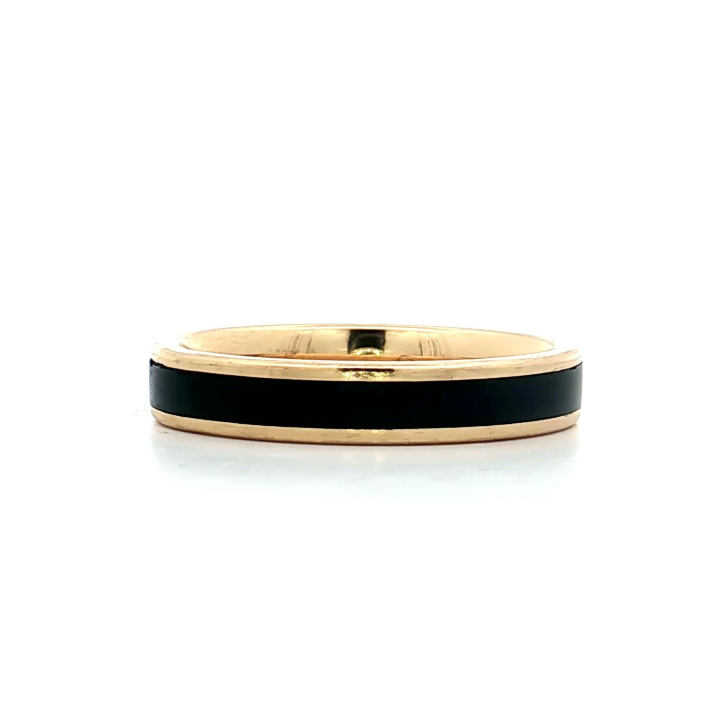 Mens Black Enamel Wedding Band in 18k Yellow Gold