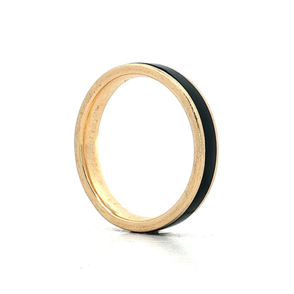 Mens Black Enamel Wedding Band in 18k Yellow Gold