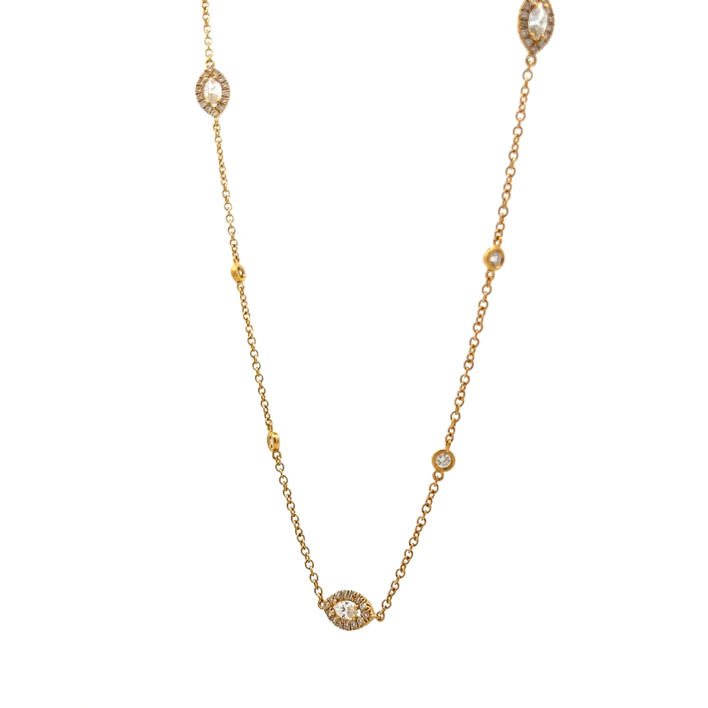 2.73 Marquise & Round Diamond Station Necklace 18k