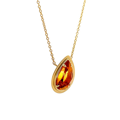 5.45 Pear Cut Citrine Pendant Necklace in 18k Yellow Gold