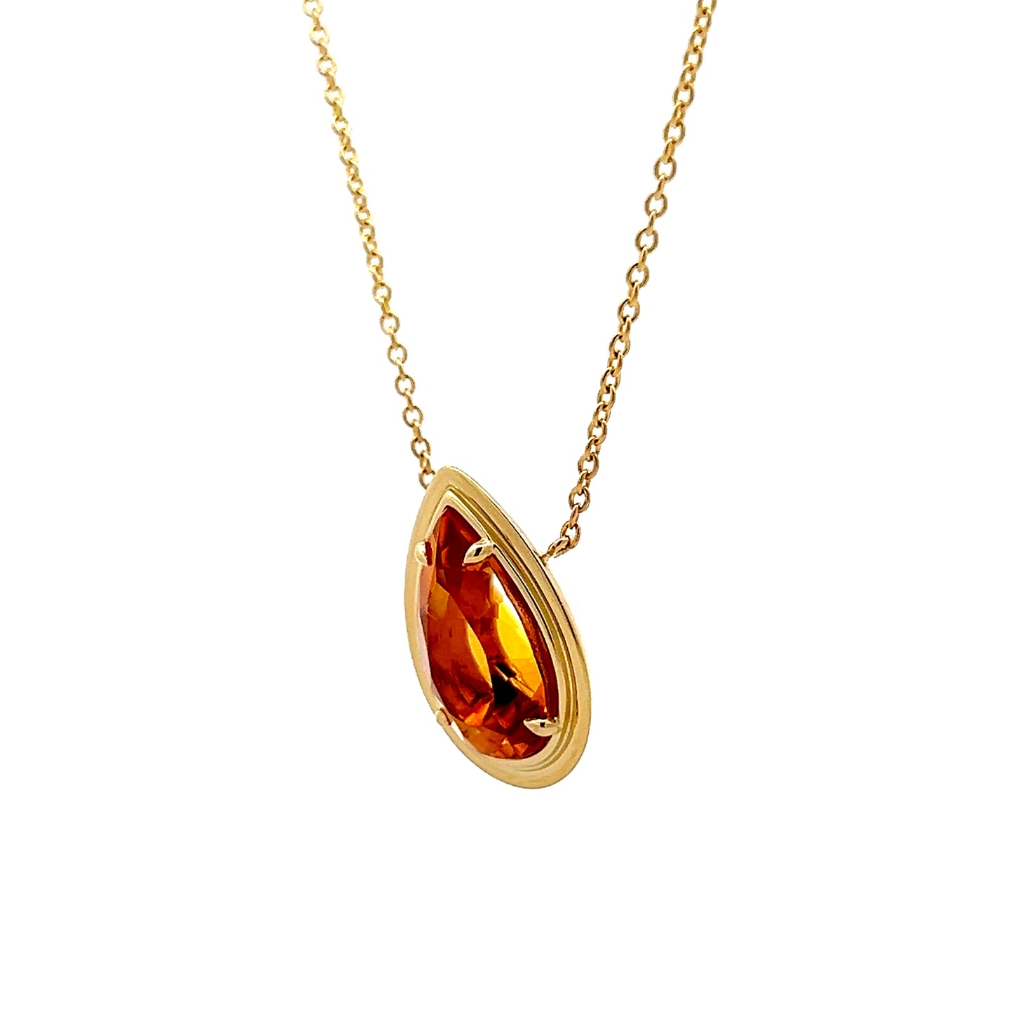 5.45 Pear Cut Citrine Pendant Necklace in 18k Yellow Gold
