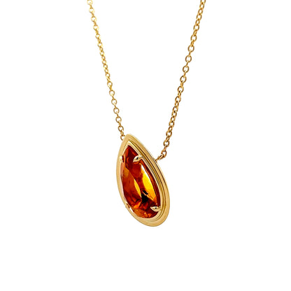 5.45 Pear Cut Citrine Pendant Necklace in 18k Yellow Gold