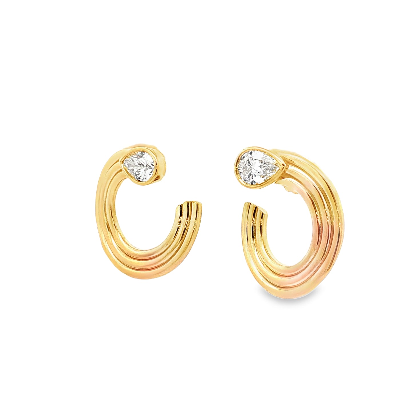2.39 Pear Cut Diamond Hoop Earrings 18k Yellow Gold