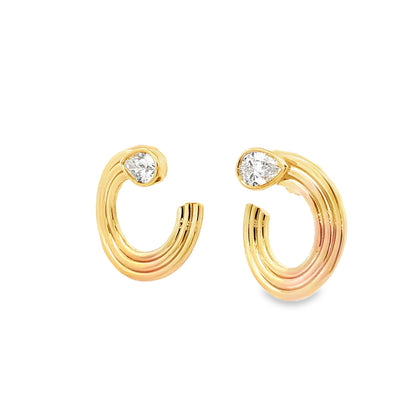 2.39 Pear Cut Diamond Hoop Earrings 18k Yellow Gold