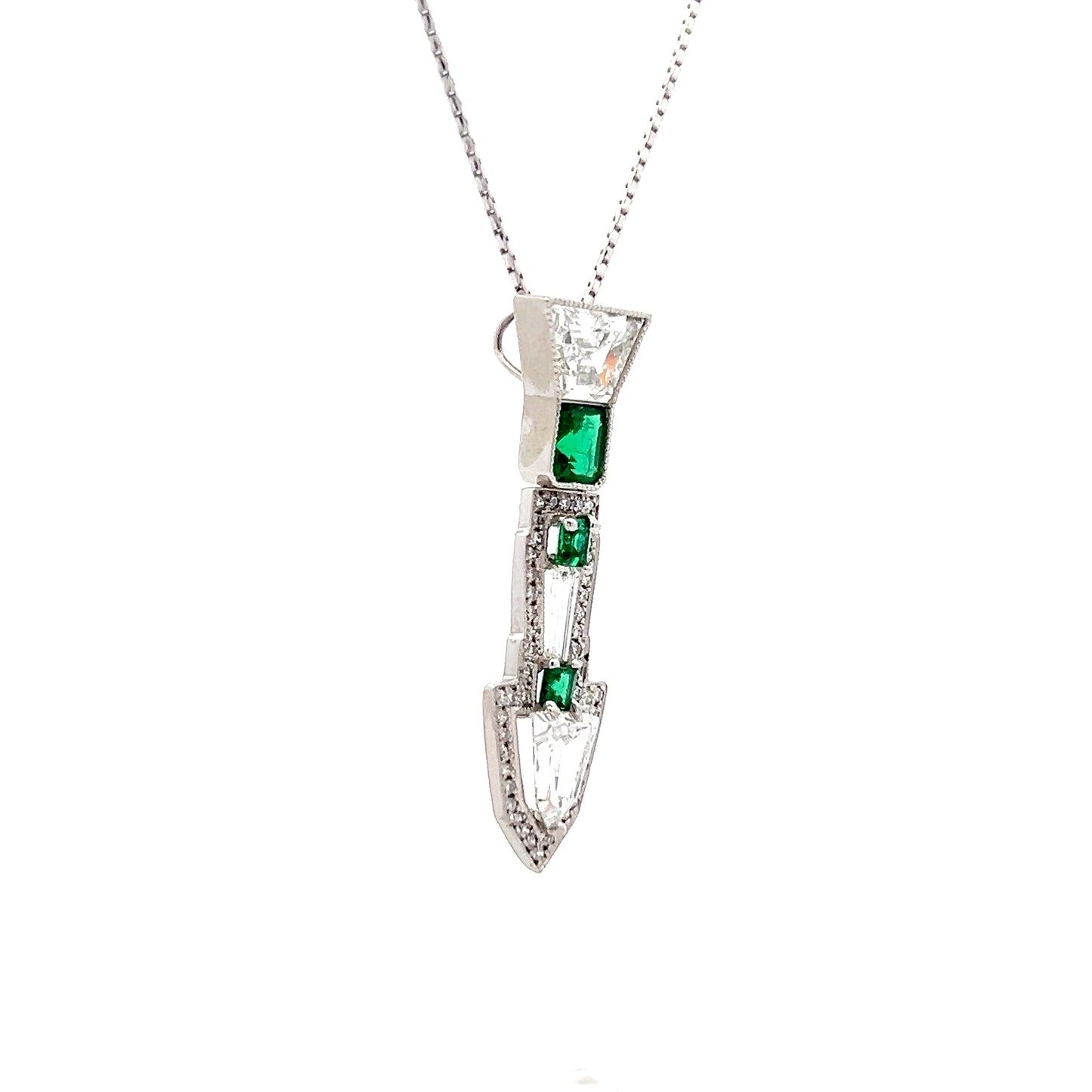 1.03 Shield Cut Diamond & Emerald Pendant Necklace in 14k