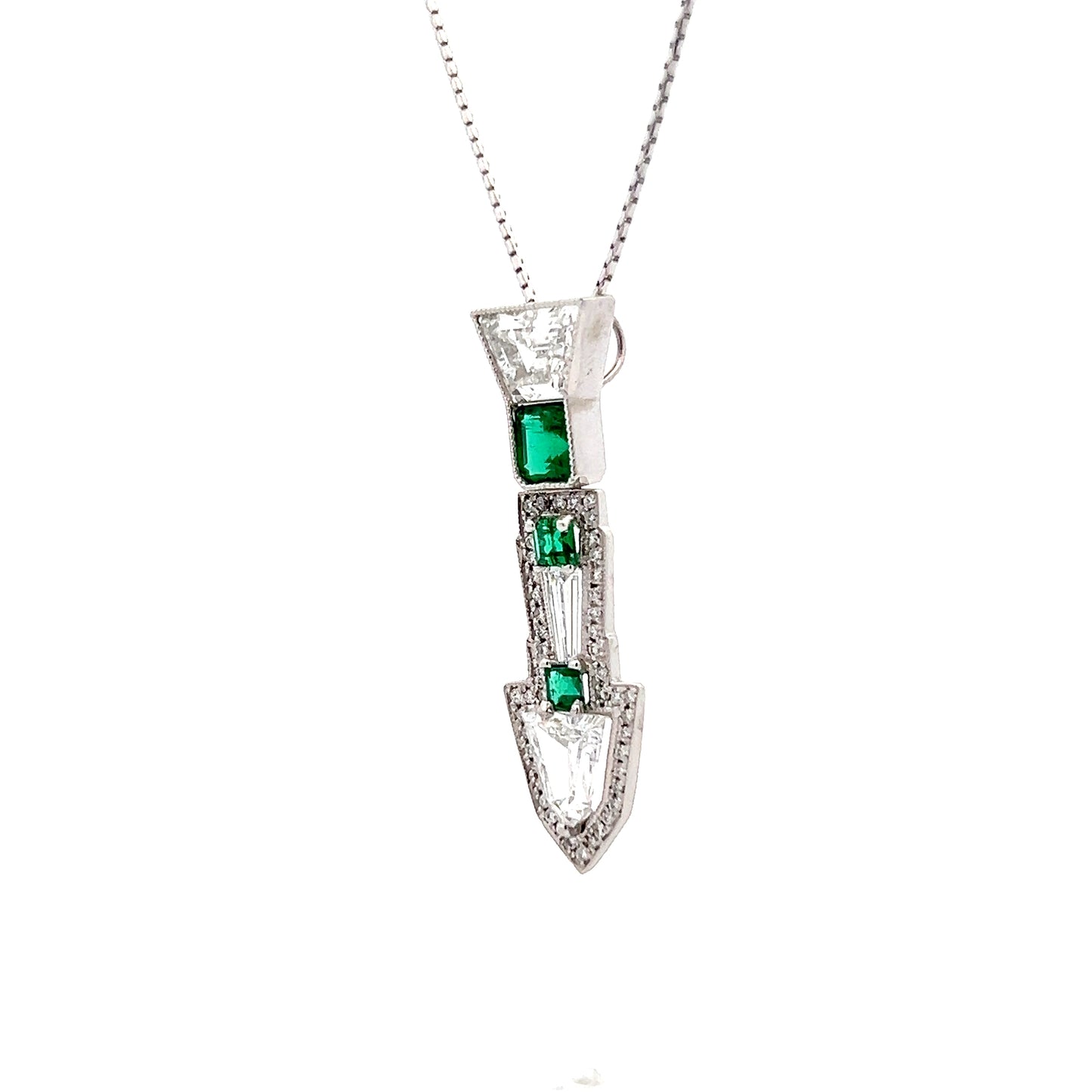 1.03 Shield Cut Diamond & Emerald Pendant Necklace in 14k