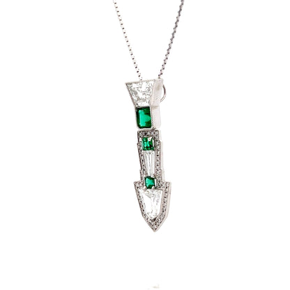 1.03 Shield Cut Diamond & Emerald Pendant Necklace in 14k