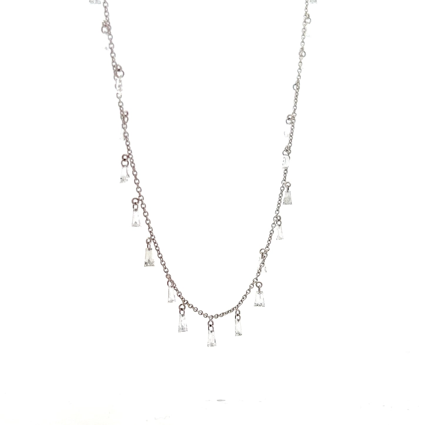 1.60 Tapered Baguette Diamond Drop Necklace 18k