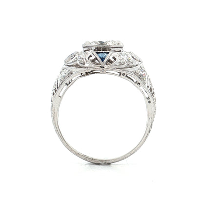 1.03 Art Deco Diamond & Sapphire Engagement Ring 14k