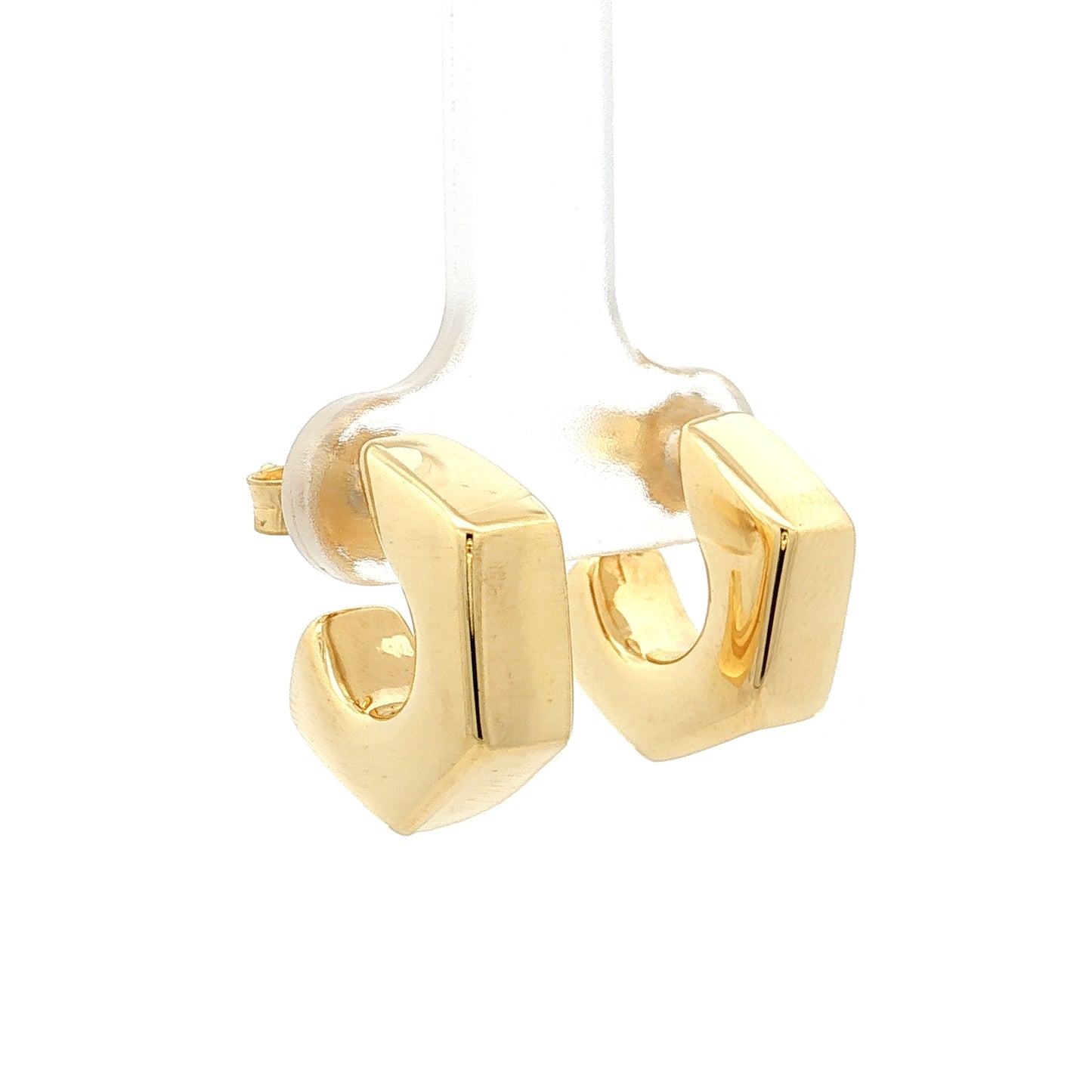 Geometric J Hook Hoop Earrings in 14k Yellow Gold