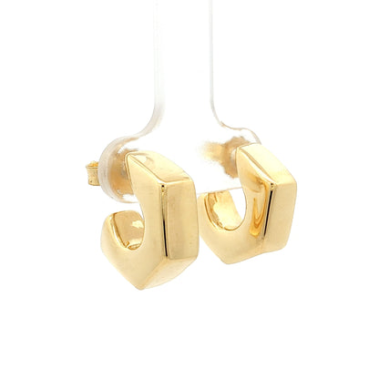 Geometric J Hook Hoop Earrings in 14k Yellow Gold