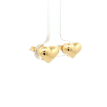Puffy Heart Shaped Stud Earrings in 14k Yellow Gold