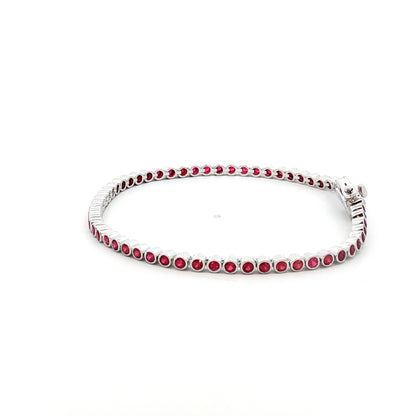 2.96 Bezel Ruby Tennis Bracelet in 14k White Gold