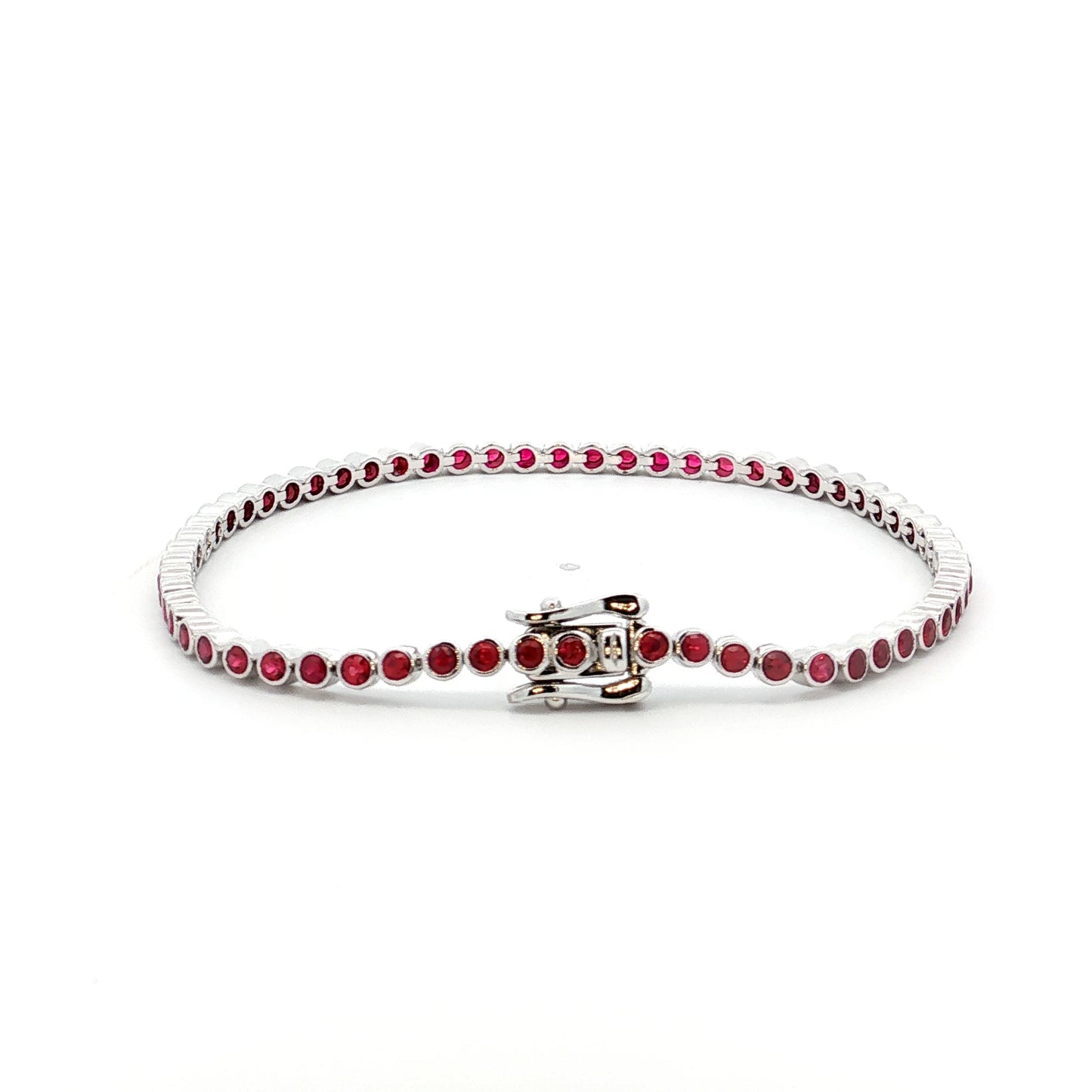 2.96 Bezel Ruby Tennis Bracelet in 14k White Gold