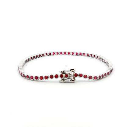 2.96 Bezel Ruby Tennis Bracelet in 14k White Gold