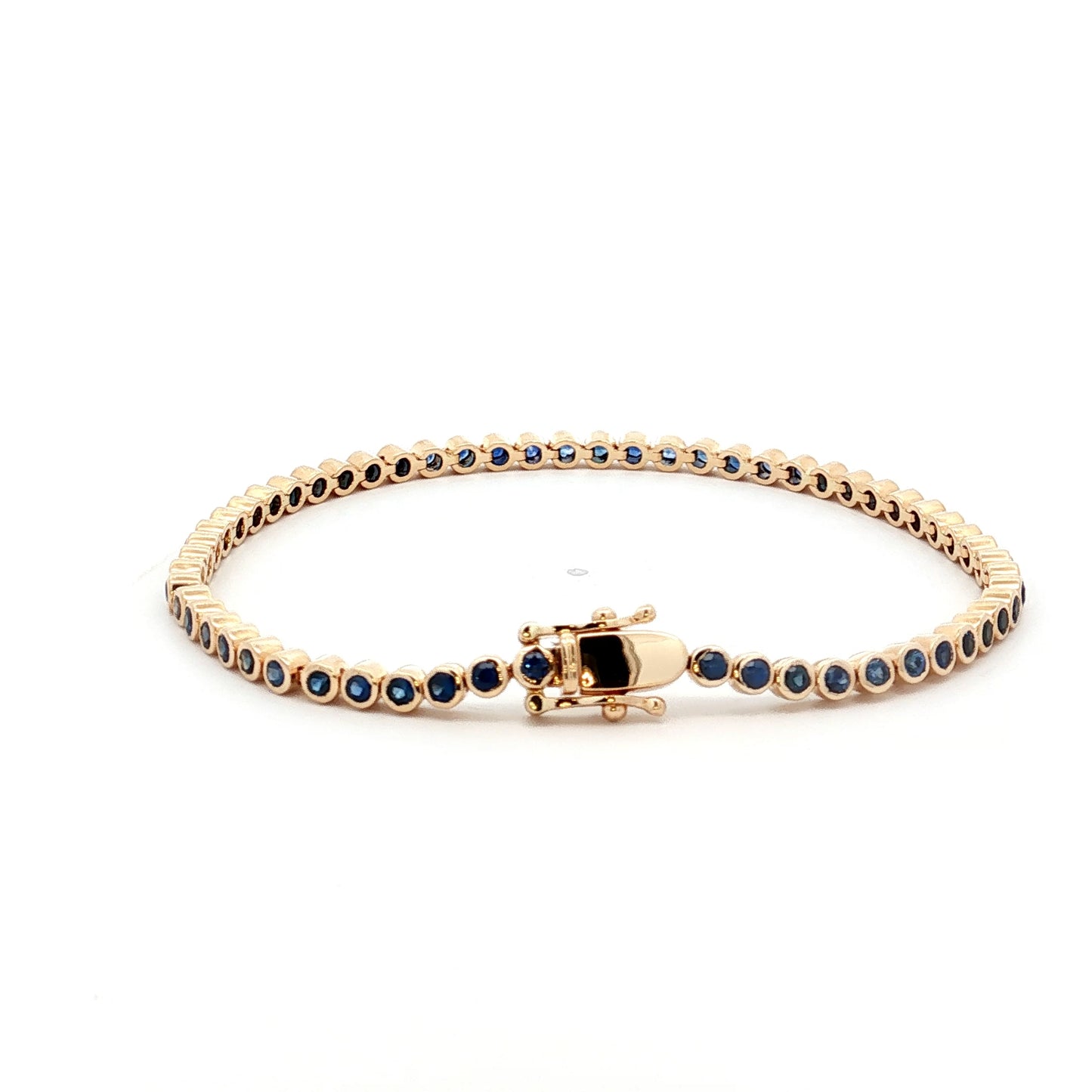 3 Carat Bezel Sapphire Tennis Bracelet in 14k Yellow Gold