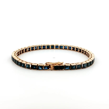 10 Carat Step Cut Sapphire Tennis Bracelet in 14k