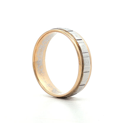 Vintage Mens Retro Geometric Two-Tone Wedding Band 14k