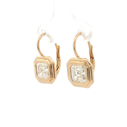 3 Carat Asscher Diamond Drop Earrings 18k Yellow Gold