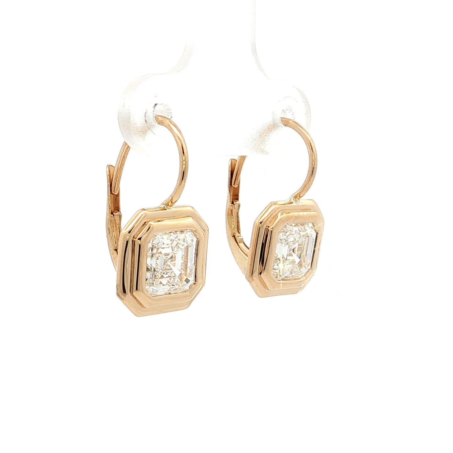 3 Carat Asscher Diamond Drop Earrings 18k Yellow Gold