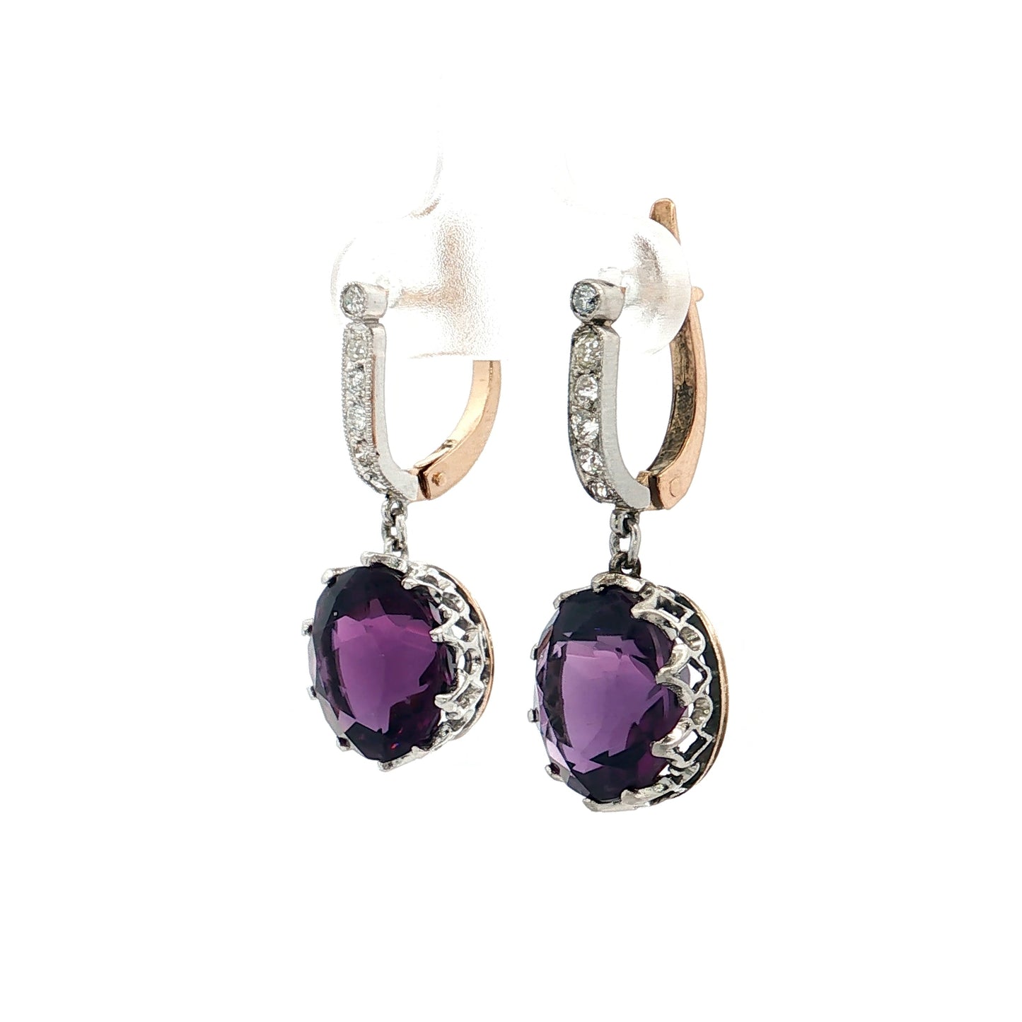 10.44 Amethyst & Diamond Drop Earrings 14k