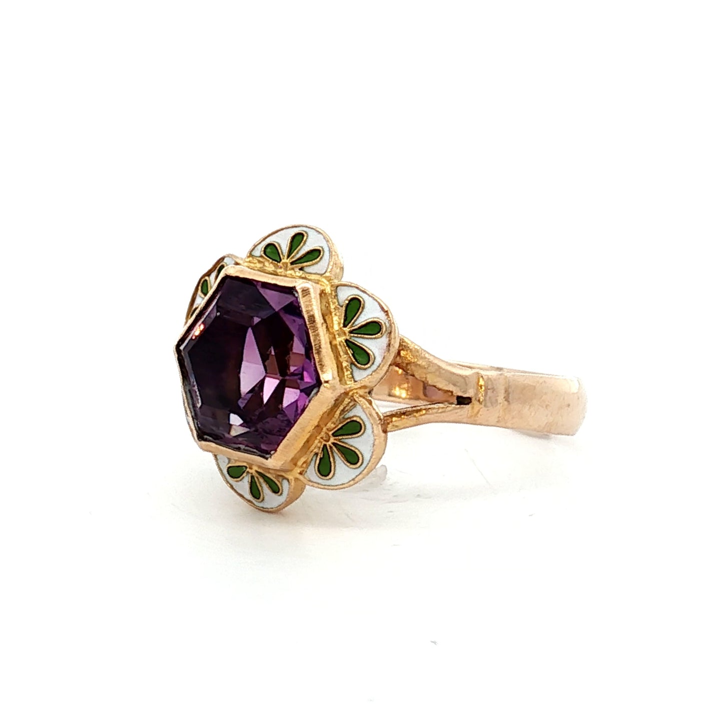 2.00 Edwardian Hexagon Amethyst Ring in 14k