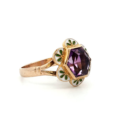 2.00 Edwardian Hexagon Amethyst Ring in 14k